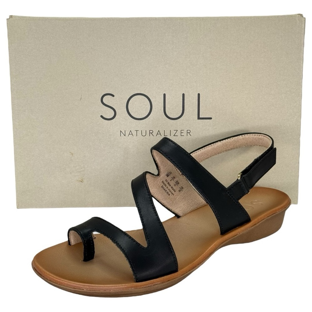Soul Naturalizer Shakina Black Faux Leather Toe Ring Womens Sandals Size 10M - Picture 12 of 13